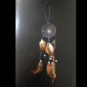 Small Dreamcatcher blue with copper feathers and blue/white beads